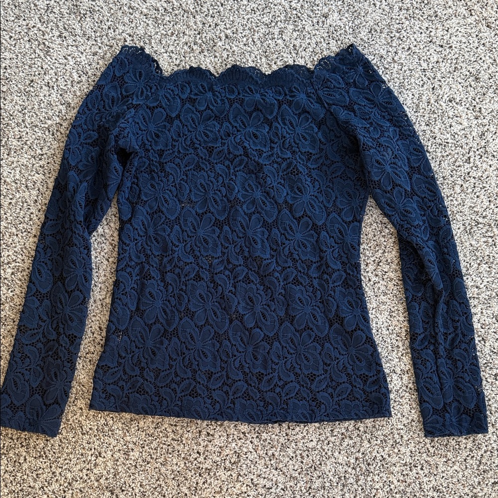 PattyBoutik Navy Lace Off-Shoulder Blouse